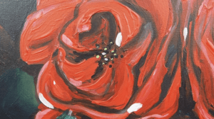 détails texture peinture tableau artiste déco fleurs roses rouges