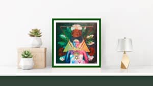 décoration intérieur vert reproduction poster tableau artiste déco portrait femme fleurs reine maya