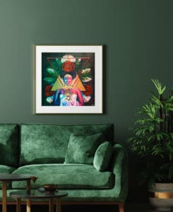 décoration intérieur vert tableau artiste déco portrait femme fleurs reine maya