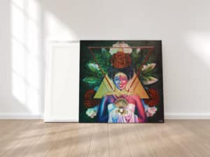 reproduction cadre effet toile tableau artiste déco portrait femme fleurs reine maya
