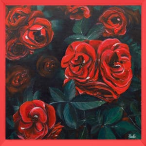 tableau artiste déco fleurs roses rouges original