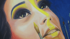 détail texture peinture tableau artiste déco portrait zohra aux mains de pinceaux